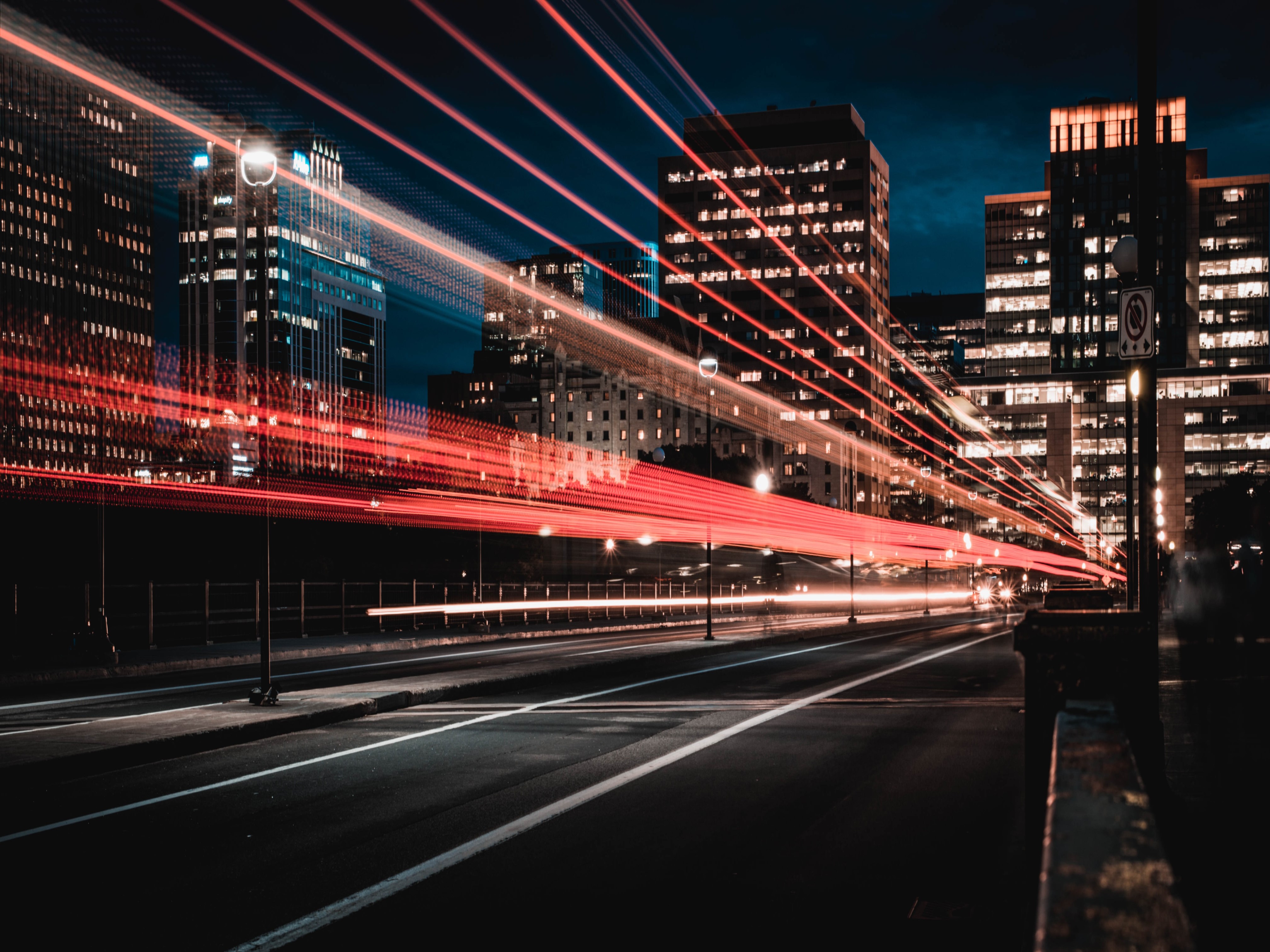Cars passing by at night - long exposure